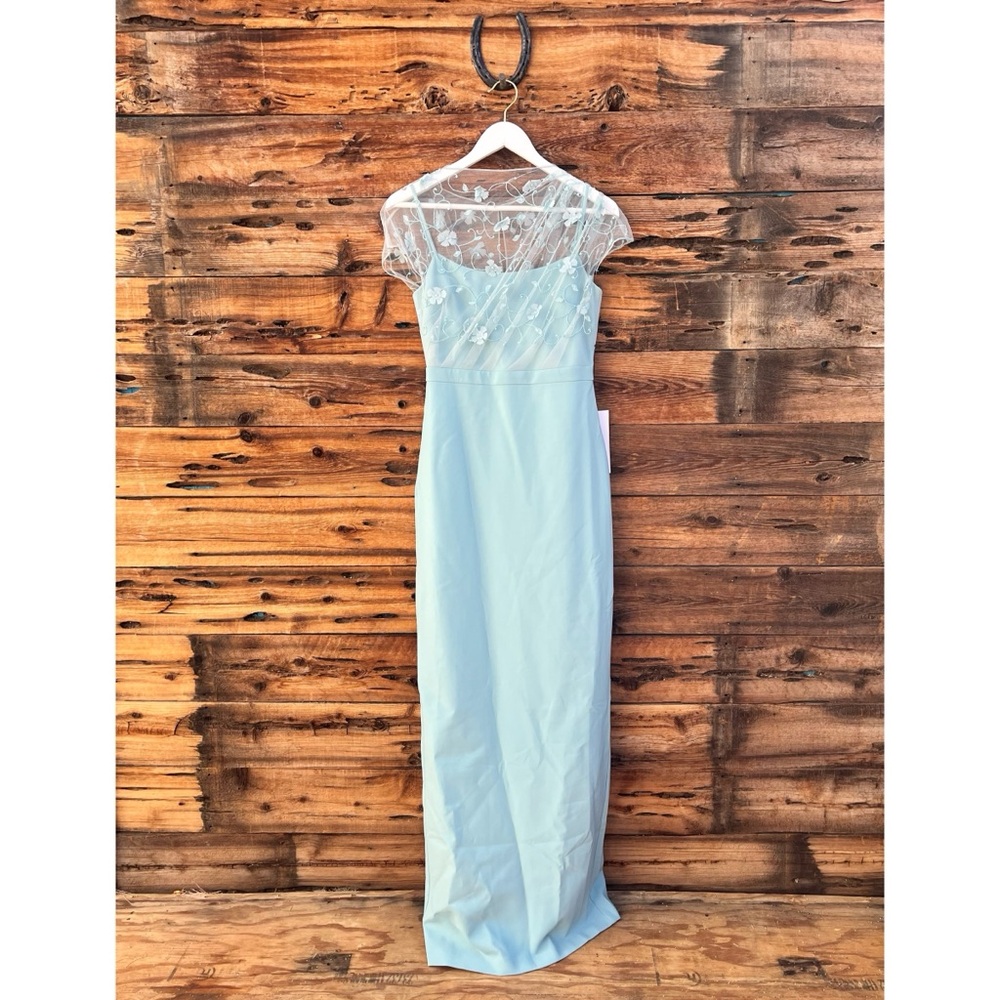 THEIA | NWT Desirae Draped Pistachio 3D Floral Column Gown 2